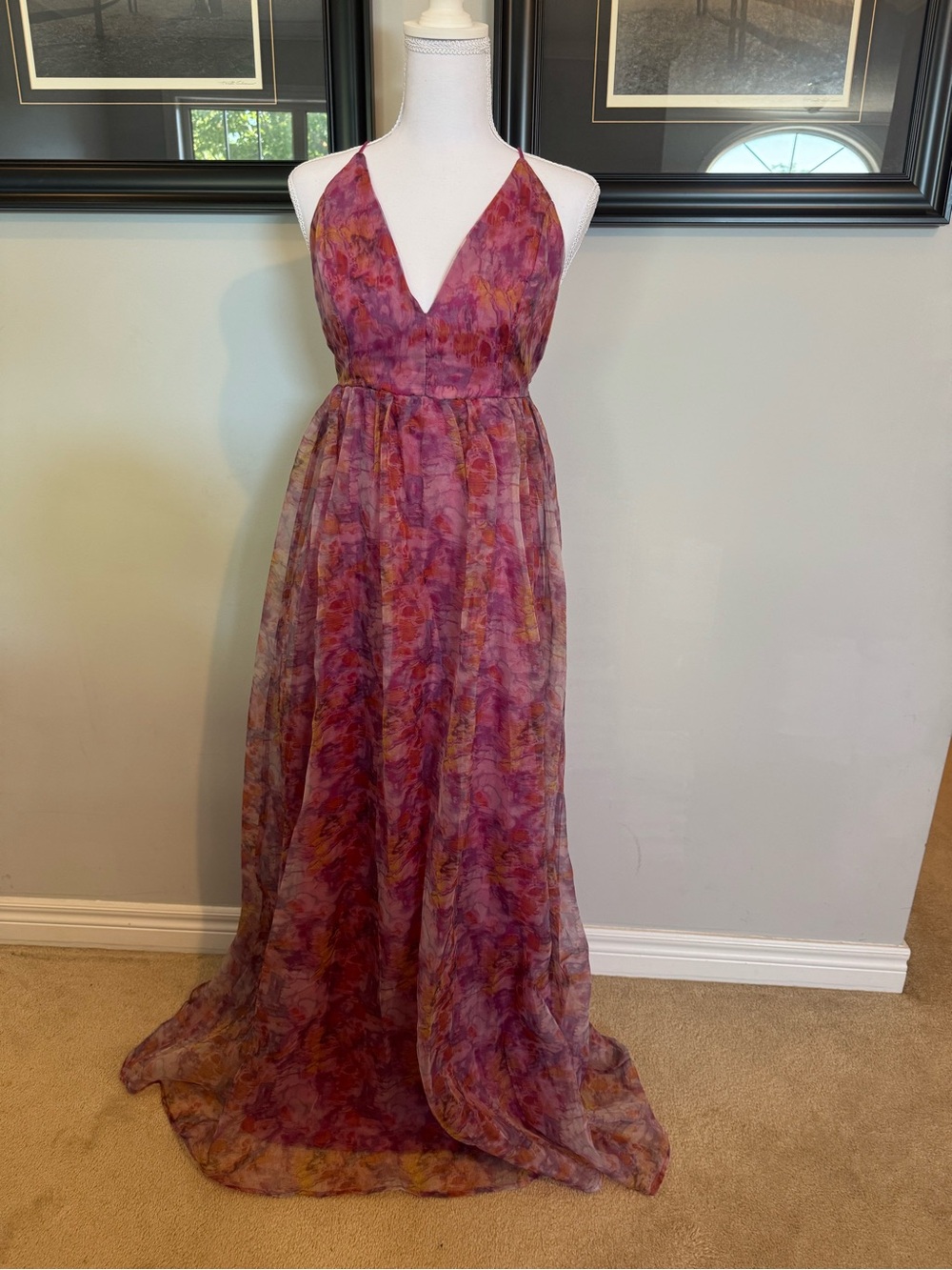 Lulu's Floral Halter V-Neck Maxi Dress